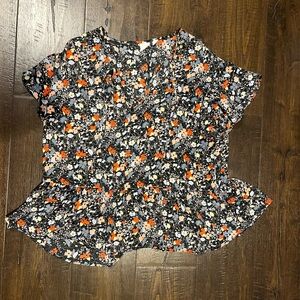 GAP Floral Blouse - Black, Orange, White